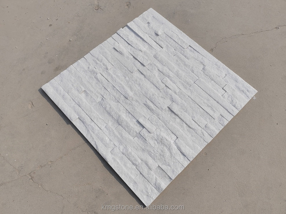 Tấm ốp đá xếp chồng thạch anh tự nhiên Trắng Bắc Cực thiết kế hiện đại, kích thước tùy chỉnh cho Khách sạn, Biệt thự, Ngoại thất và Nội thất.