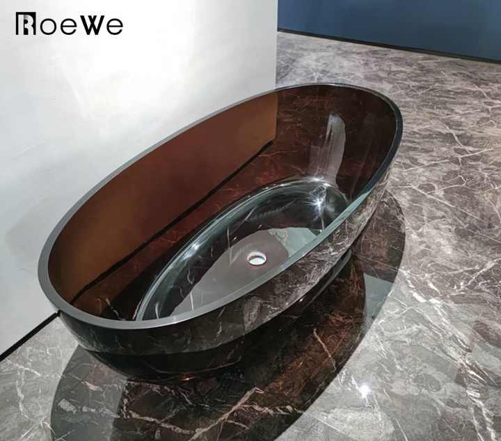 Bồn tắm nhựa màu hổ phách 180cm, bồn tắm ngâm đứng, bồn tắm trong suốt hình bầu dục đứng riêng biệt, vòi sen
