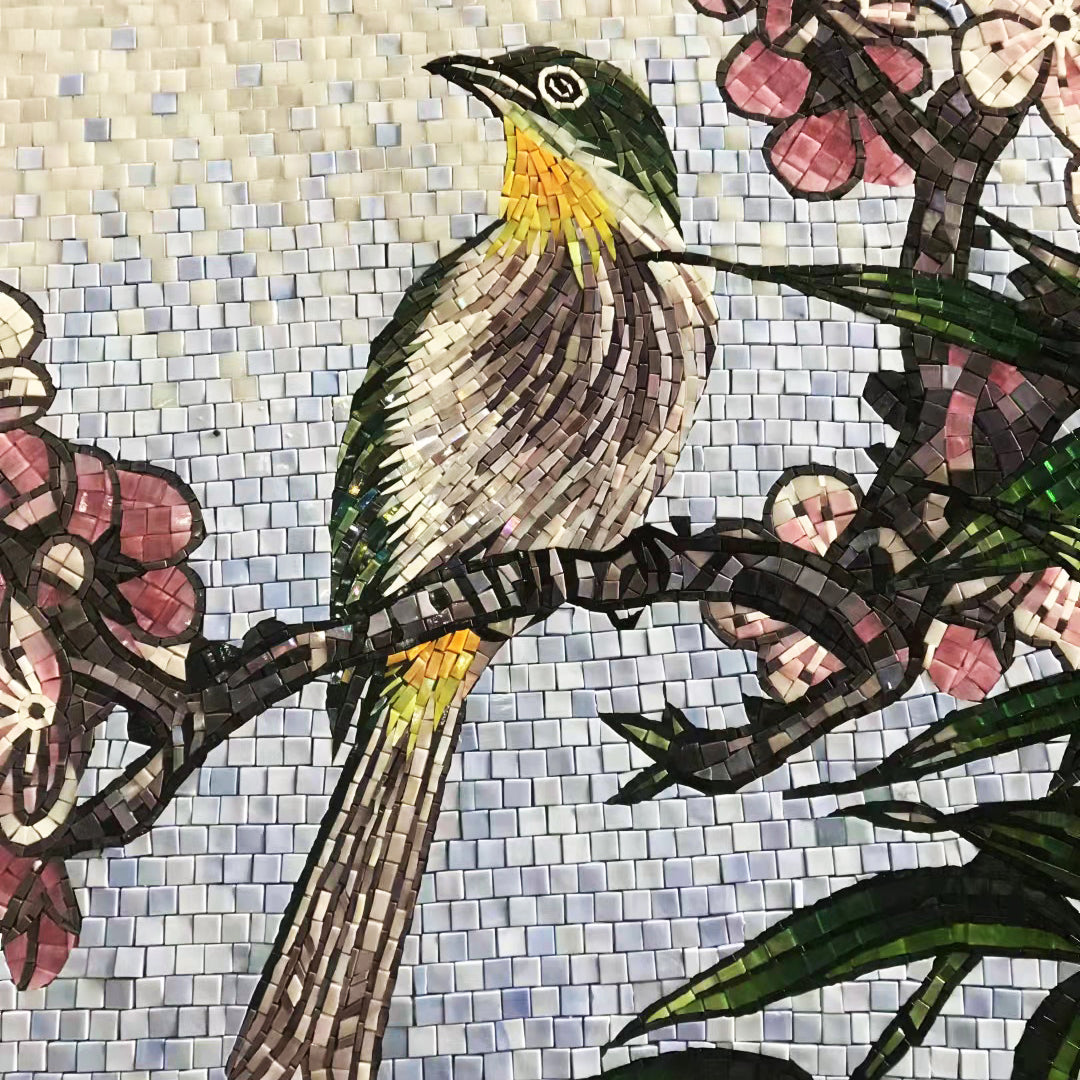 Tranh khảm tường trang trí hoa và chim hiện đại tùy chỉnh