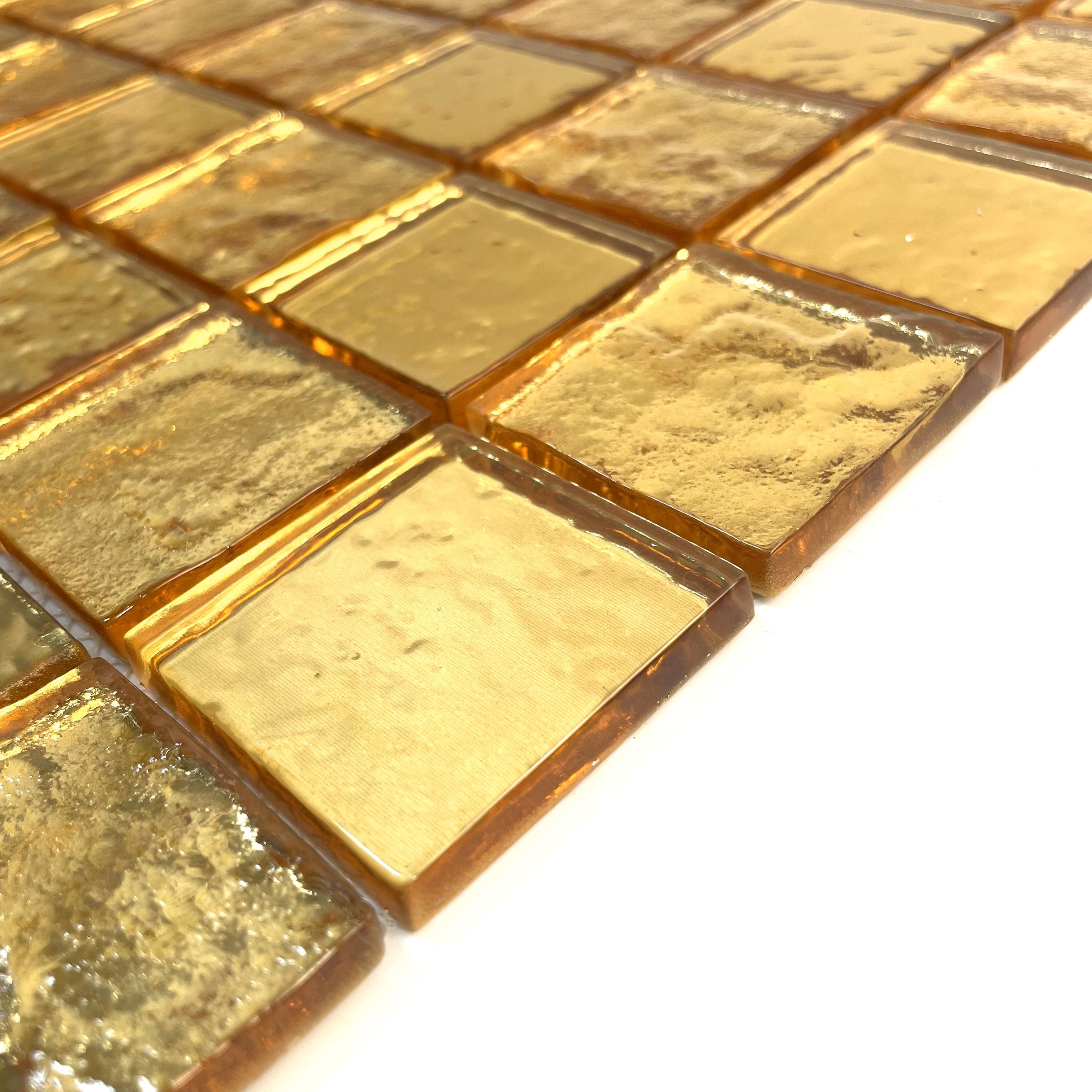 Giá Sỉ Từ Nhà Máy Gạch Mosaic Kính Bề Mặt Bóng Hình Vuông Màu Vàng Ốp Tường Bếp Và Phòng Tắm