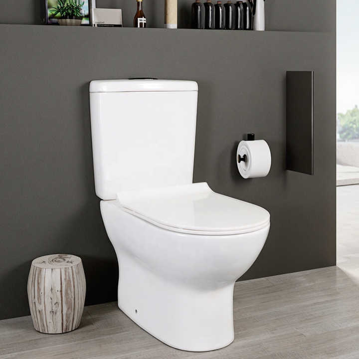 Bán buôn sàn gốm gắn trên bồn cầu hai mảnh bồn cầu nước phòng tắm bằng sứ màu trắng bồn cầu xả nước cho phòng vệ sinh