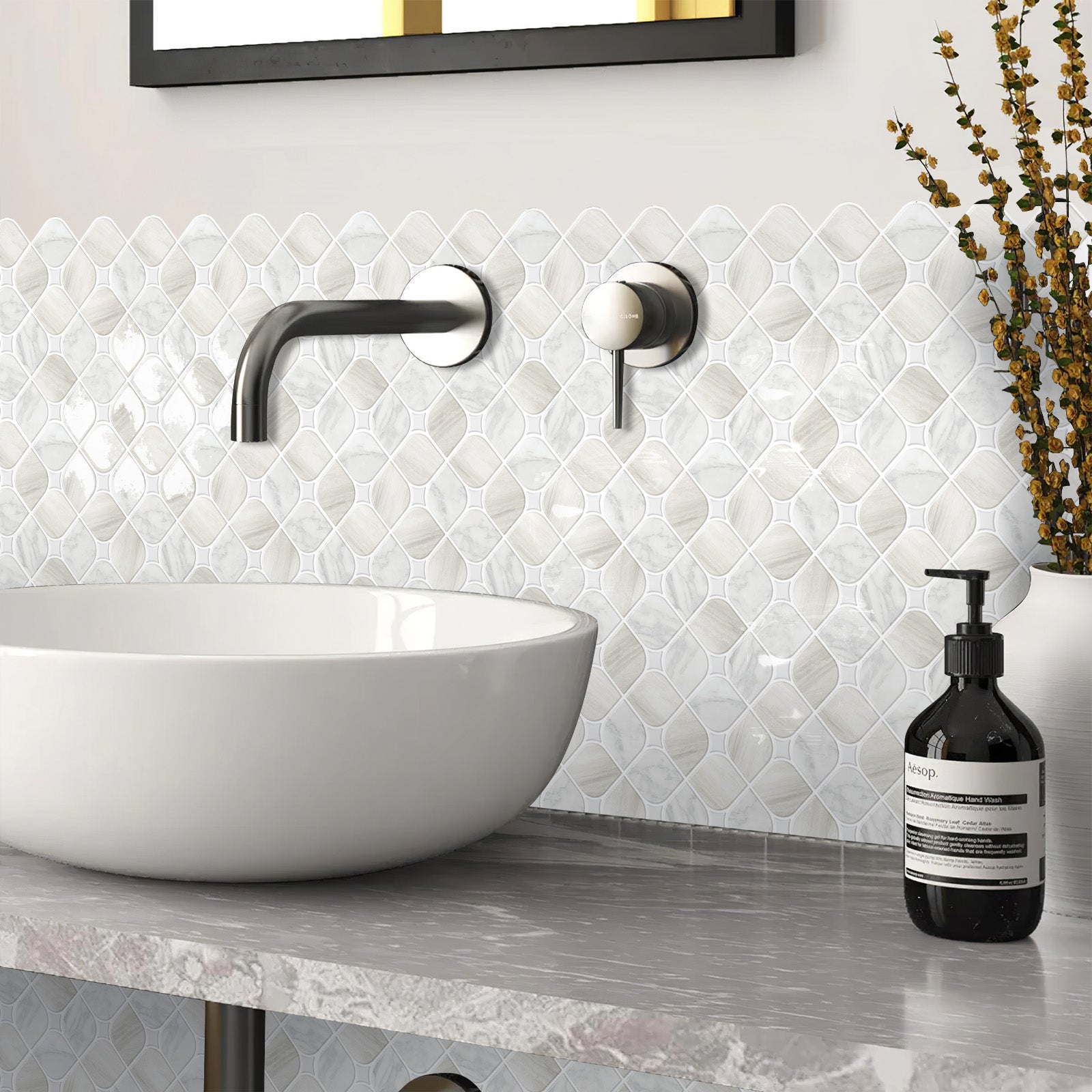 Jorunns Tấm dán tường 3D bóc dán chất lượng cao ốp bếp màu trắng chống thấm nước