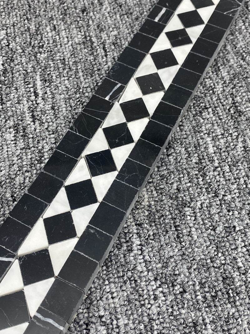 Mosaic Đá Ô Lưới Đen Trắng, Đường Viền Chân Tường, Sàn và Đường Ngang Eo