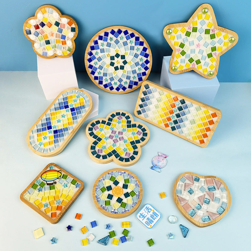 Bộ Dụng Cụ Mosaic Kính DIY Hình Vuông Màu Hỗn Hợp Làm Đế Lót Ly Gỗ Dành Cho Người Lớn, Bộ Thủ Công Mosaic, Đế Lót Ly Thủ Công Quà Tặng Trang Trí Nhà Cửa