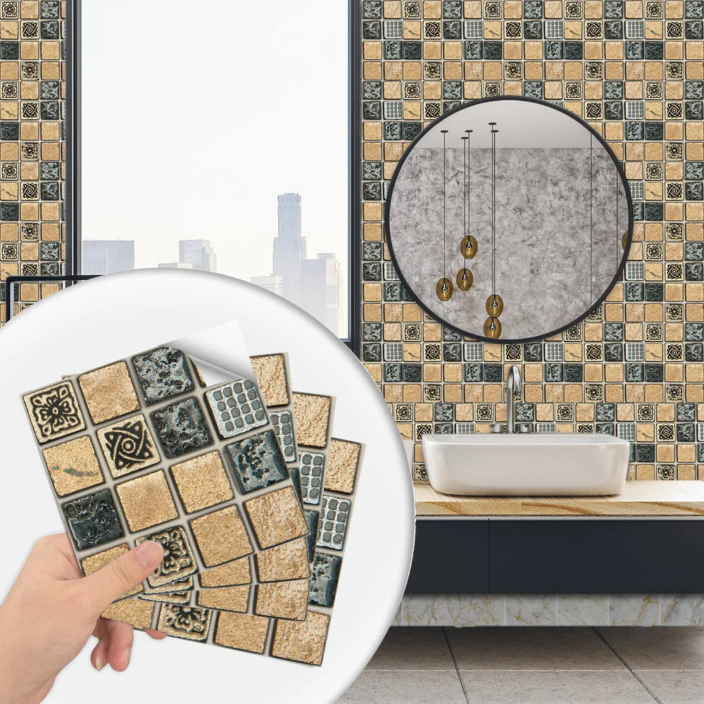 Bộ 10 Miếng Dán Gạch Mosaic Phẳng Dán Tường Bếp Phòng Tắm