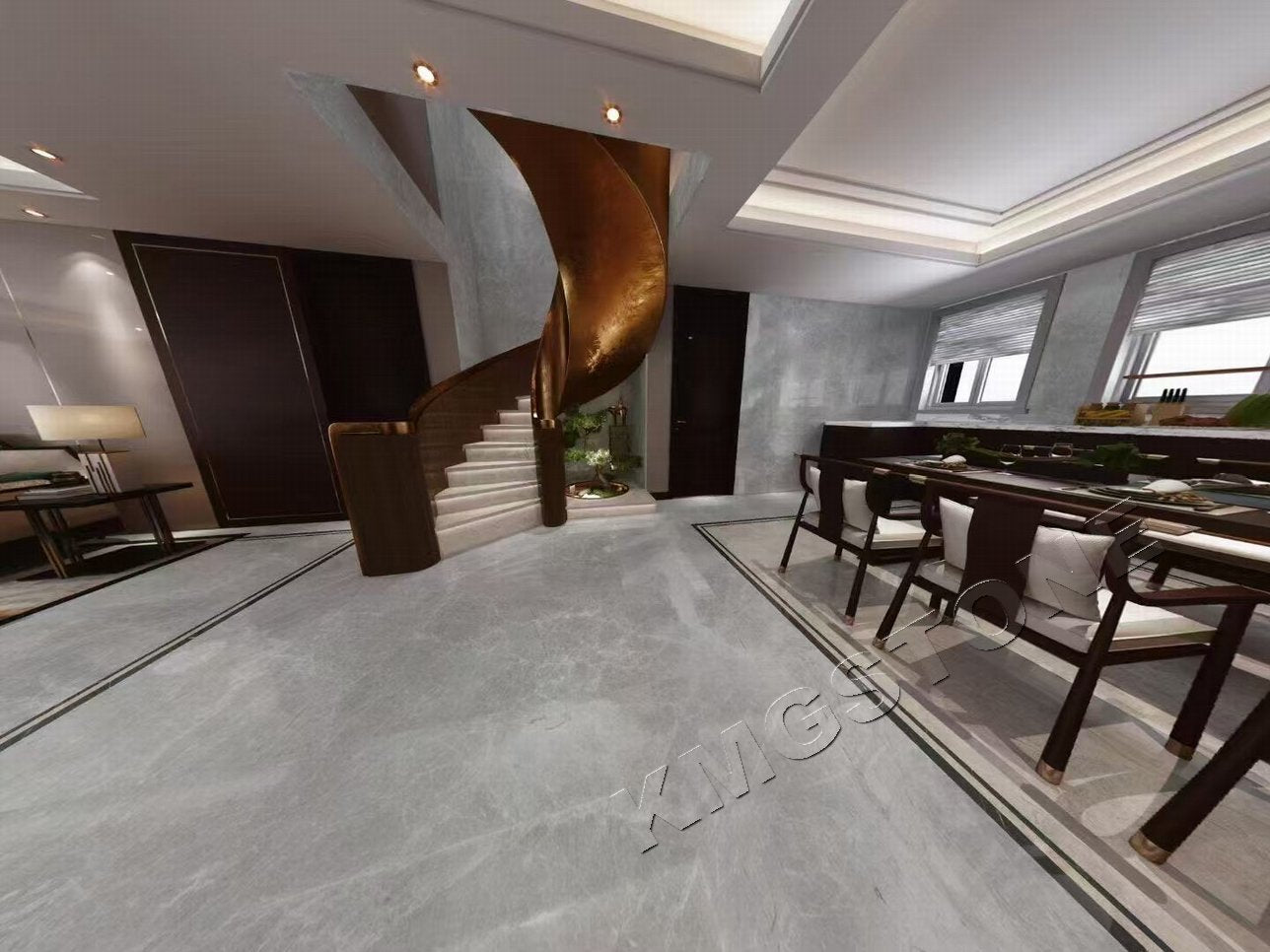 KMGSTONE Đá cẩm thạch xám tùy chỉnh, hiện đại, đánh bóng, bền, chống thấm nước, sàn và tường bếp, phòng ăn, khách sạn