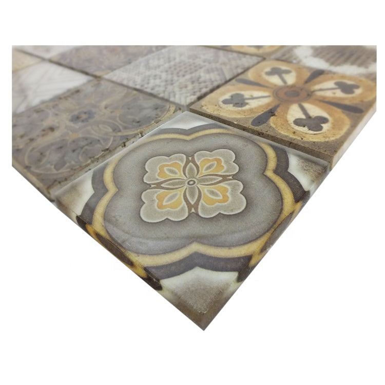 Mosaic thủy tinh gắn lưới họa tiết men đá cẩm thạch đẹp bán chạy nhất