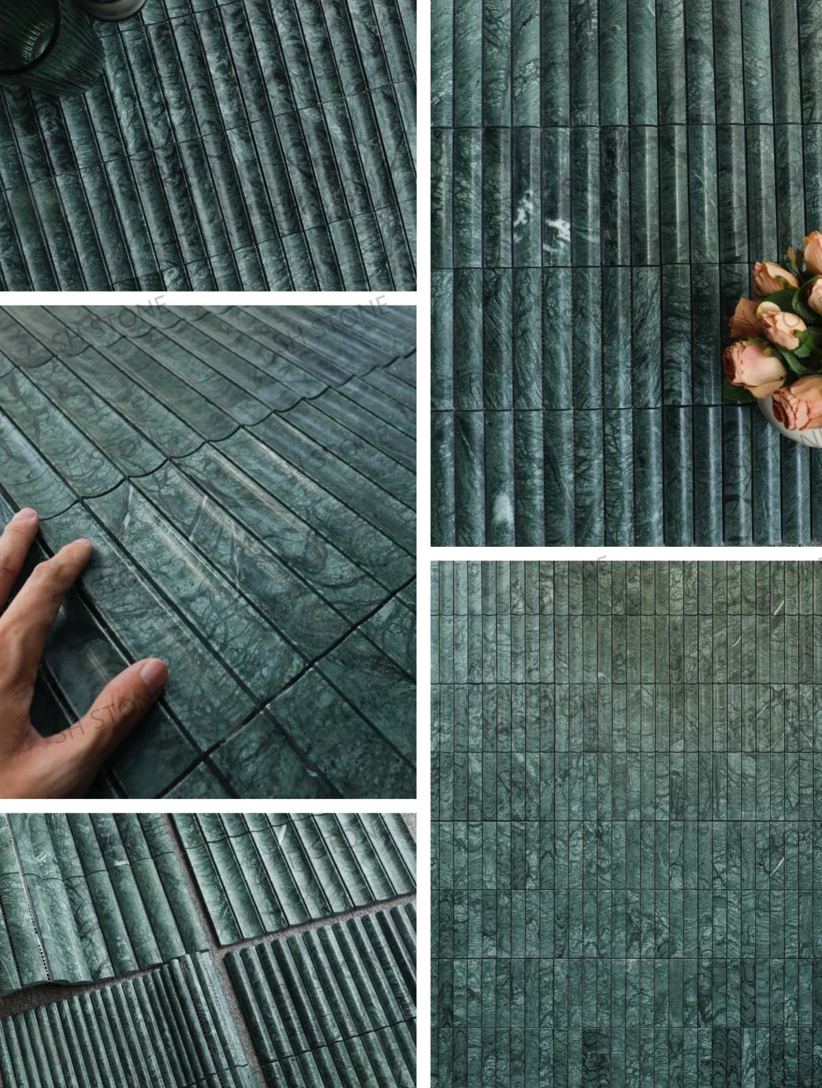 SH STONE Gạch Mosaic Đá Cẩm Thạch Tự Nhiên Tùy Chỉnh, Hoa Văn Cắt Tia Nước Xanh Guatemala Dùng Cho Nền Trang Trí Hồ Bơi