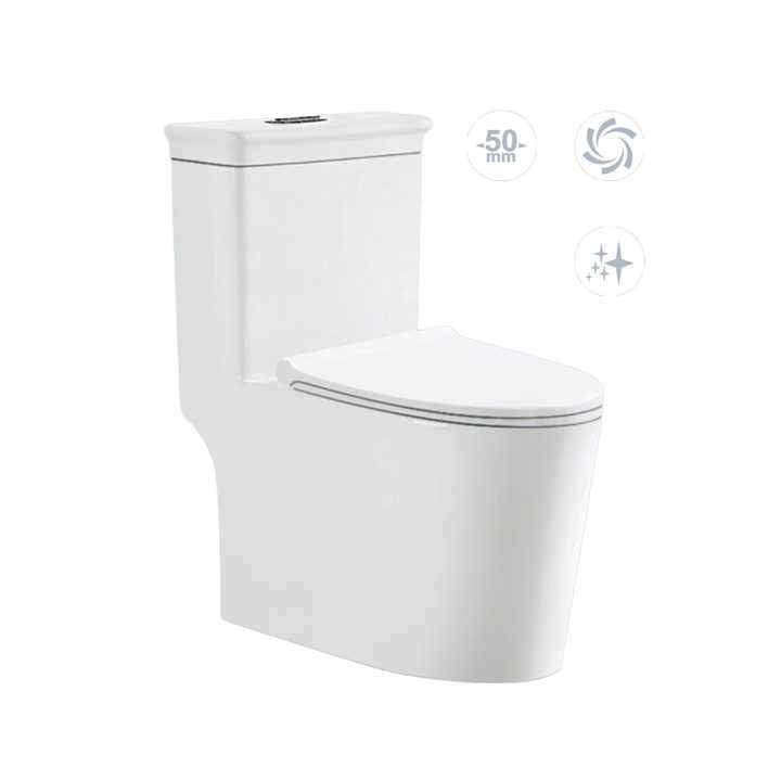 Bồn cầu một khối bằng gốm sứ trắng Medyag MLZ-1101 không khung mỏng