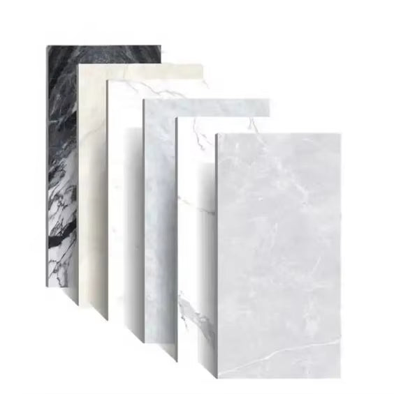 Gạch Sứ Trắng Vân Cẩm thạch Men Mờ Mộc mạc Mẫu Mới Trung Quốc 600x1200mm Viền Điểm nhấn Họa tiết Terrazzo Dùng cho Sàn và Tường Nội thất Bếp