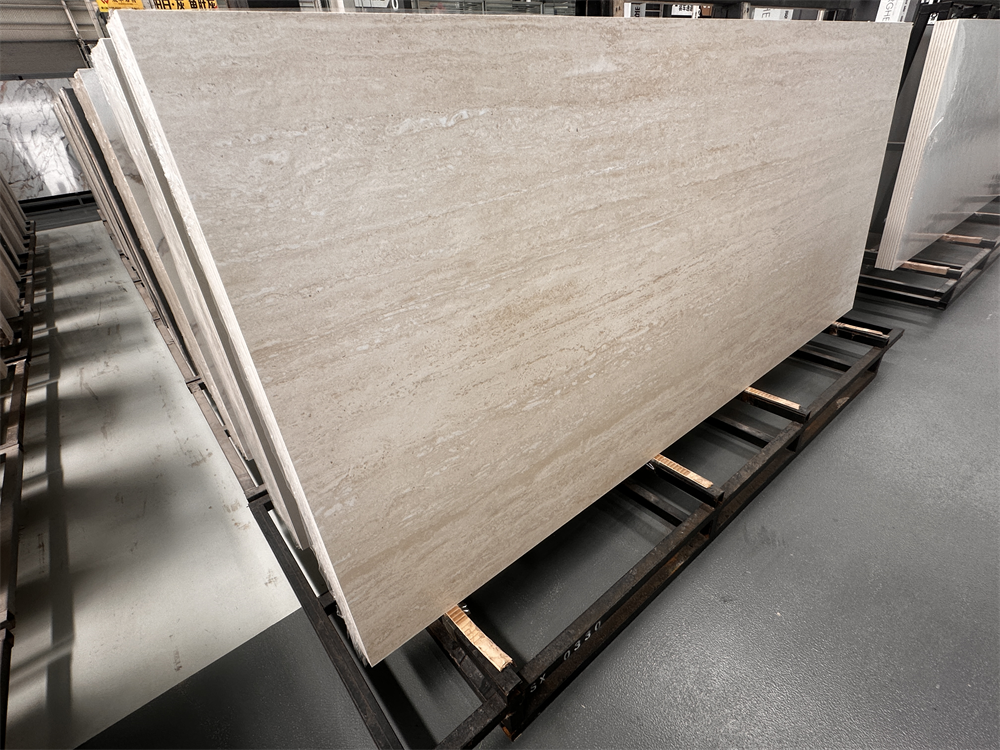 Tấm đá nung kết 1600x3200x12mm chất lượng cao vân đá travertine màu be ốp tường