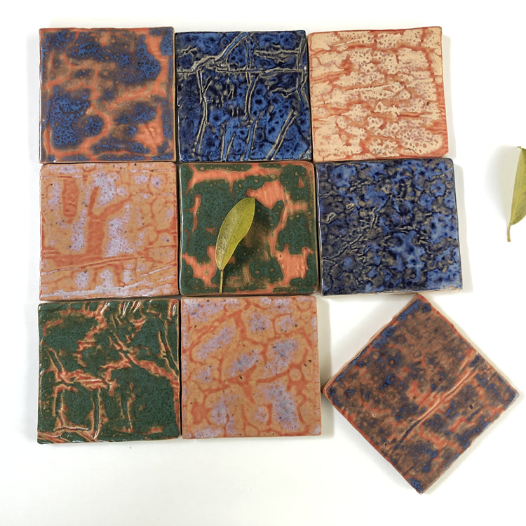 Gạch Zellige Nghệ thuật Ma-rốc Thủ công, Xanh Đa Sắc 100x100mm, dùng để ốp tường trang trí Khách sạn, Biệt thự, Phòng tắm, Bếp