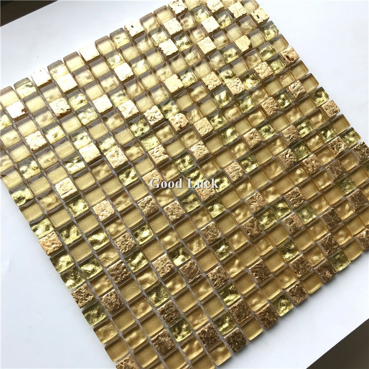 Gạch Mosaic Kính Pha Lê Bóng Màu Vàng Sang Trọng Nhẹ Trang Trí Tường