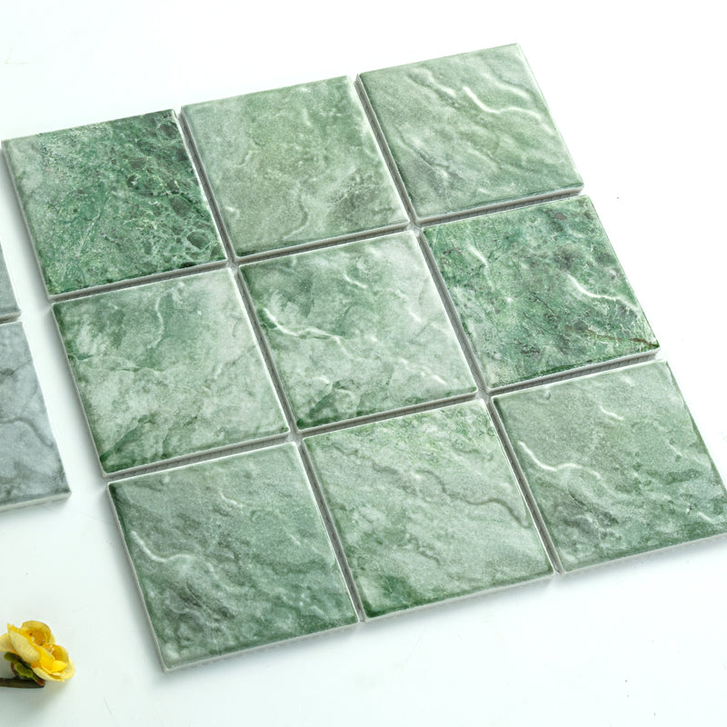 Gạch Mosaic Vuông Xanh Lá Cây In Phun Thiết Kế Mới Dùng Cho Hồ Bơi, Ốp Tường Phòng Tắm, Nhà Bếp Và Khu Spa Xông Hơi