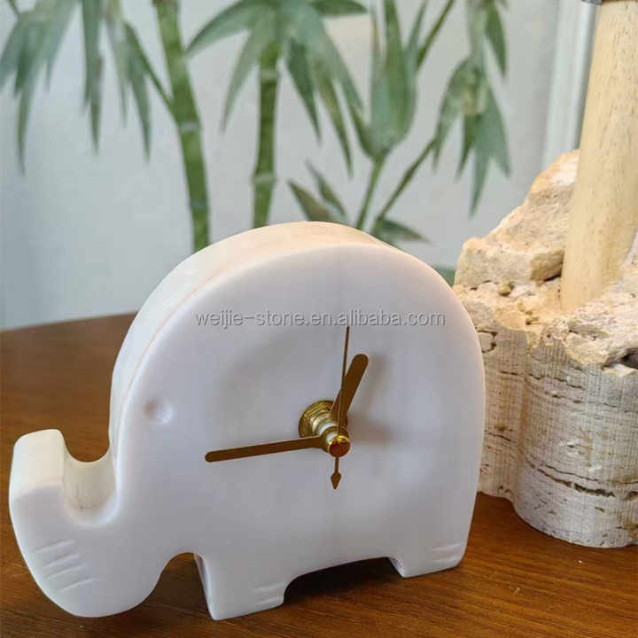 Đồng hồ quả lắc bằng đá cẩm thạch nguyên khối cho học sinh phòng ngủ, đồng hồ báo thức để bàn, trang trí đầu giường mini bằng đá tự nhiên