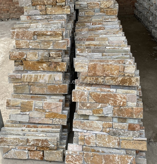 Đá phiến ngoại thất veneer Quartzite vàng tự nhiên cao cấp hiện đại ngoài trời