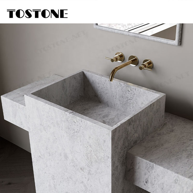 Mặt bàn chậu rửa phòng tắm Tostone độc lập, bề mặt mài đá cẩm thạch trắng Lorde tự nhiên, sang trọng