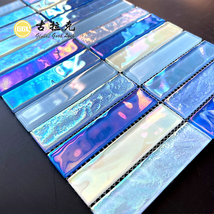 Goodluck Mosaic Gạch Mosaic Thủy Tinh Sọc Xanh Chuyển Màu Chống Nước Trang Trí Tường Nội Thất Họa Tiết Parquet Dùng Cho Sảnh Và Nhiều Dịp