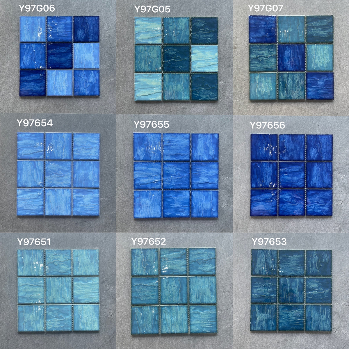 Nhà sản xuất Trung Quốc Gạch men sứ xanh nhạt Gạch ốp tường men sứ xanh da trời Gạch mosaic hồ bơi