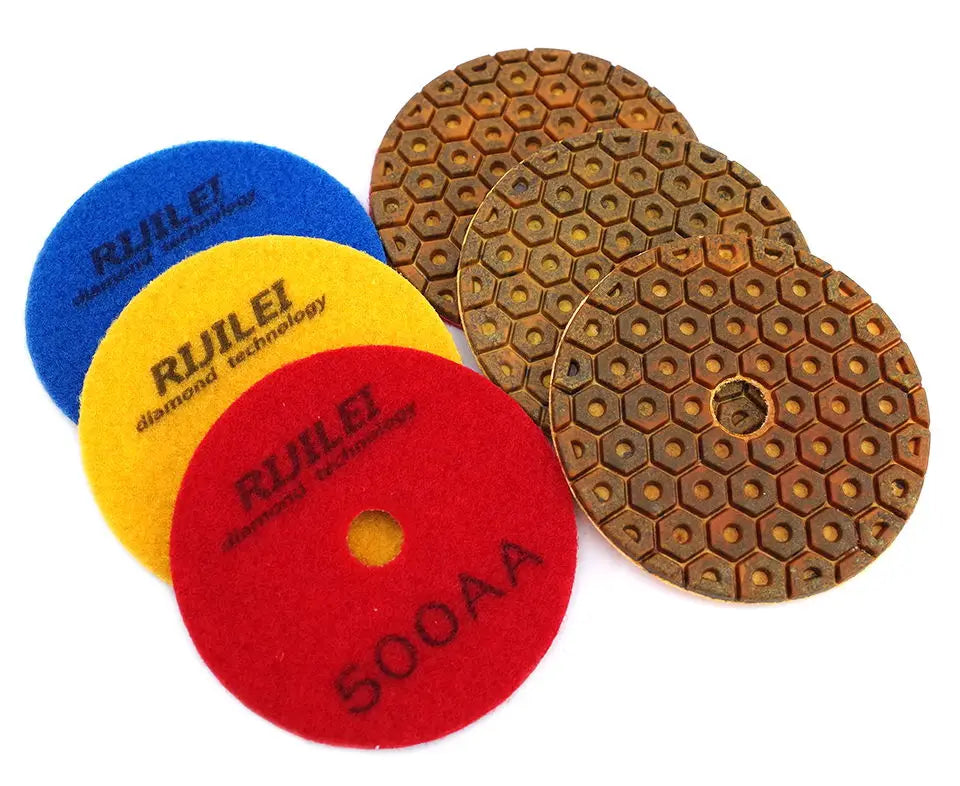 RIJILEI 4 Inch Super Diamond Polishing Pads 6 Steps Copper Metal Bond Wet Polishing Pad for Granite Marble Stone Grinding Discs