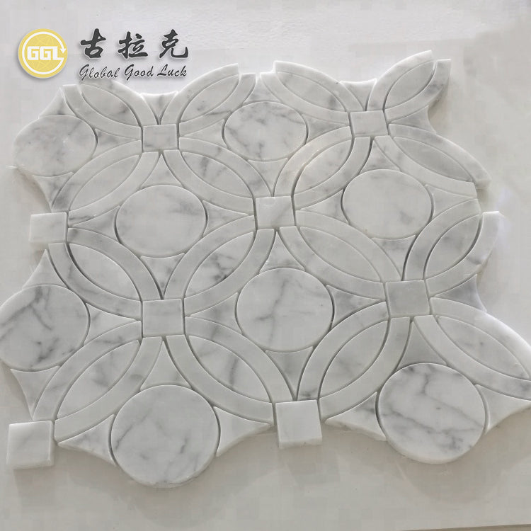 Gạch mosaic hình tròn bằng đá cẩm thạch trắng Calacatta thiết kế sang trọng dành cho thiết kế nội thất