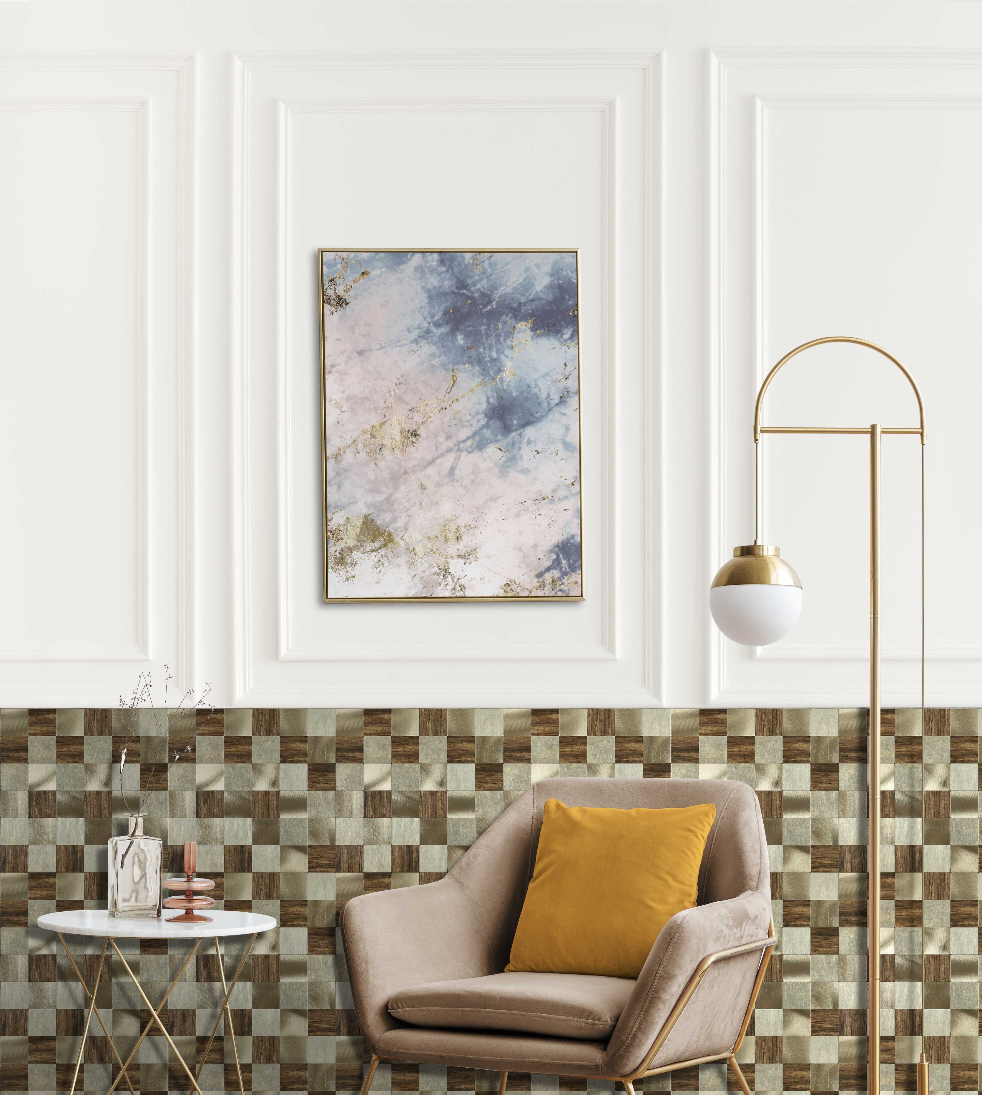 Gạch Mosaic Bóc Dán Ốp Tường Bếp Hình Vuông Vân Gỗ Với Nhôm