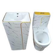 Bộ thiết bị vệ sinh màu đá cẩm thạch WC một khối bằng gốm sứ Bộ bồn cầu và bồn rửa phòng tắm sang trọng