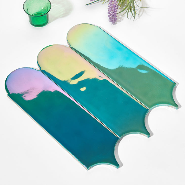 Gạch ốp tường mosaic lông vũ gốm sứ mạ điện nhiều màu hình dạng không đều 90 x 308 mm