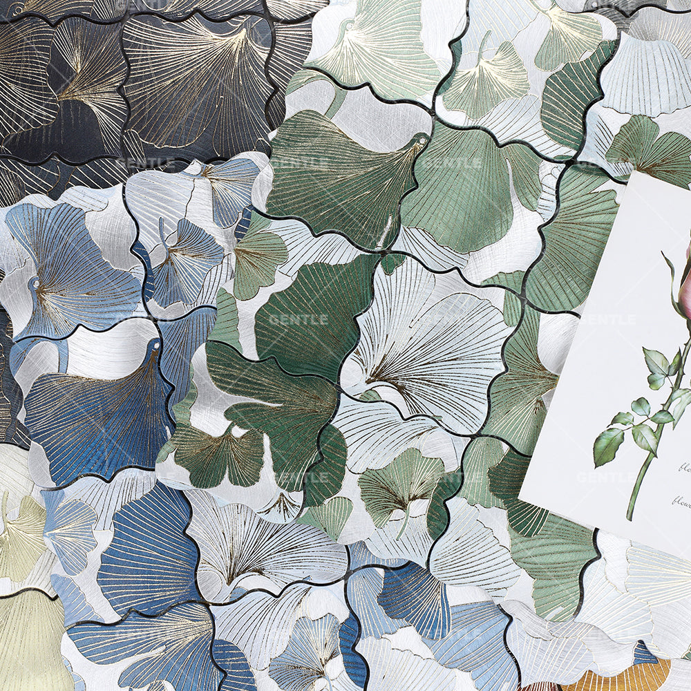 Gạch ốp tường mosaic nhôm đen trang trí lá phong đường vàng dùng cho trang trí căng tin