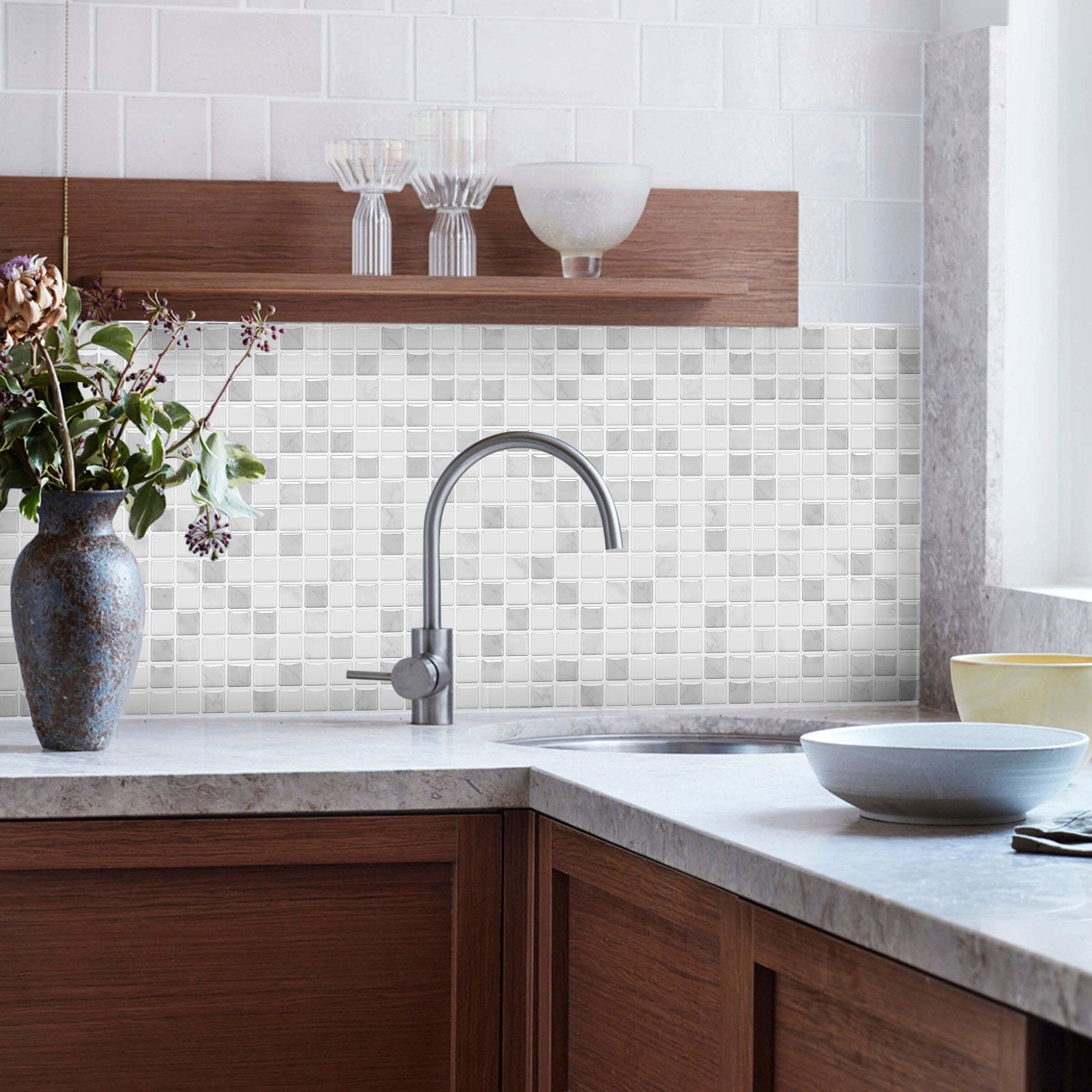 Gạch Mosaic Đá Cẩm Thạch Ốp Tường Bếp Trang Trí
