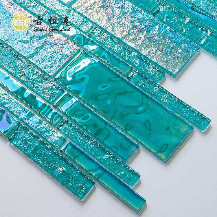 Gạch Mosaic Kính Đen Óng Ánh Cao Cấp, Dạng Dải, Bề Mặt Bóng, Dày 6mm, Dùng Cho Tường Điểm Quầy Bar & Trang Trí Câu Lạc Bộ