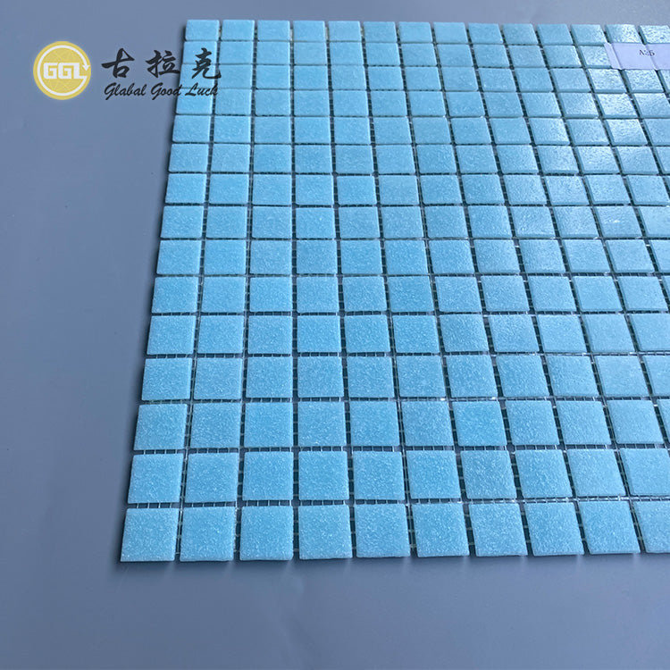 Gạch Mosaic Vuông Xanh Dương Bóng Cổ điển ốp Tường và Ngoài trời cho Hồ bơi, Phòng khách và Phòng ngủ