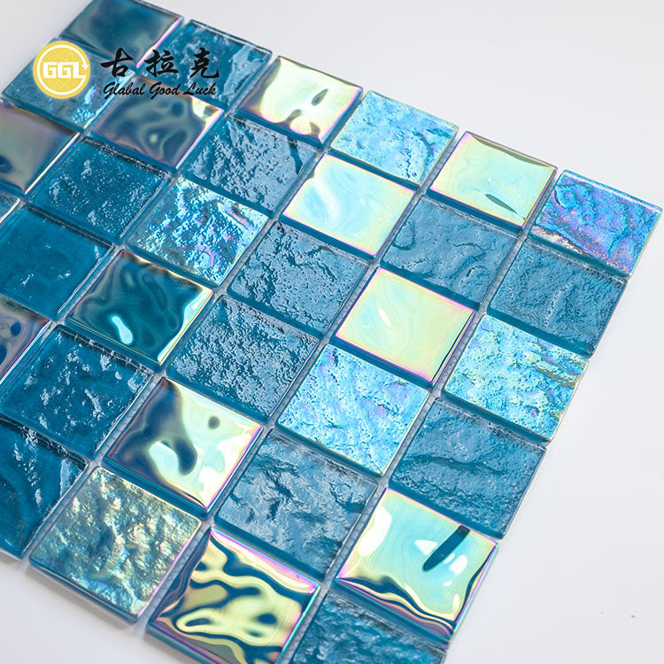 Gạch Mosaic Kính Màu Xanh Dương Óng Ánh Hình Vuông