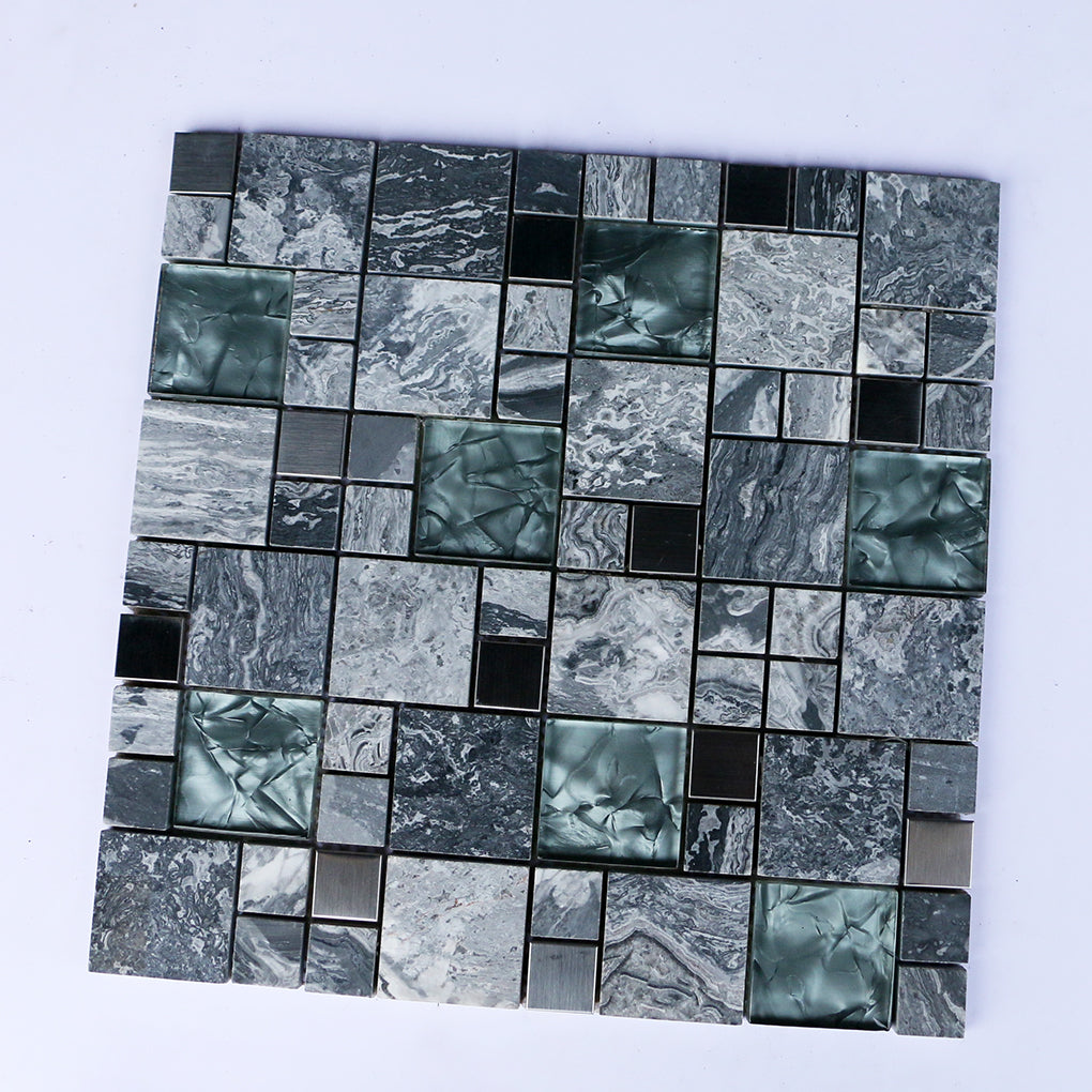 Gạch Mosaic Hỗn Hợp Kính, Đá Cẩm Thạch, Kim Loại Mảnh Nhỏ Lớn Phong Cách Hiện Đại