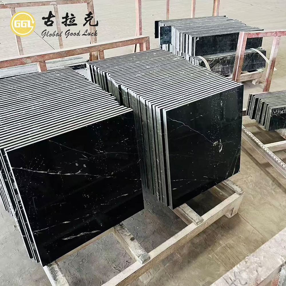 Cung cấp từ nhà máy Tấm đá cẩm thạch đen Nero Marquina tự nhiên cắt theo kích thước