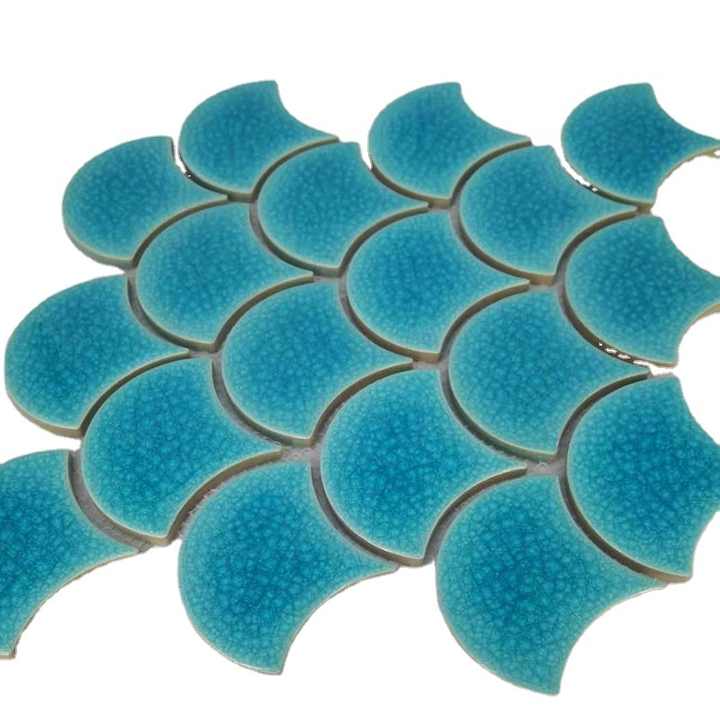 Gạch mosaic gốm sứ hình vảy cá tráng men thiết kế mới hiện đại cho hồ bơi, phòng tắm và nhà bếp
