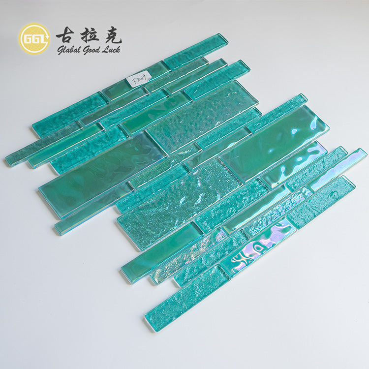 Gạch Mosaic Kính Đen Óng Ánh Cao Cấp, Dạng Dải, Bề Mặt Bóng, Dày 6mm, Dùng Cho Tường Điểm Quầy Bar & Trang Trí Câu Lạc Bộ