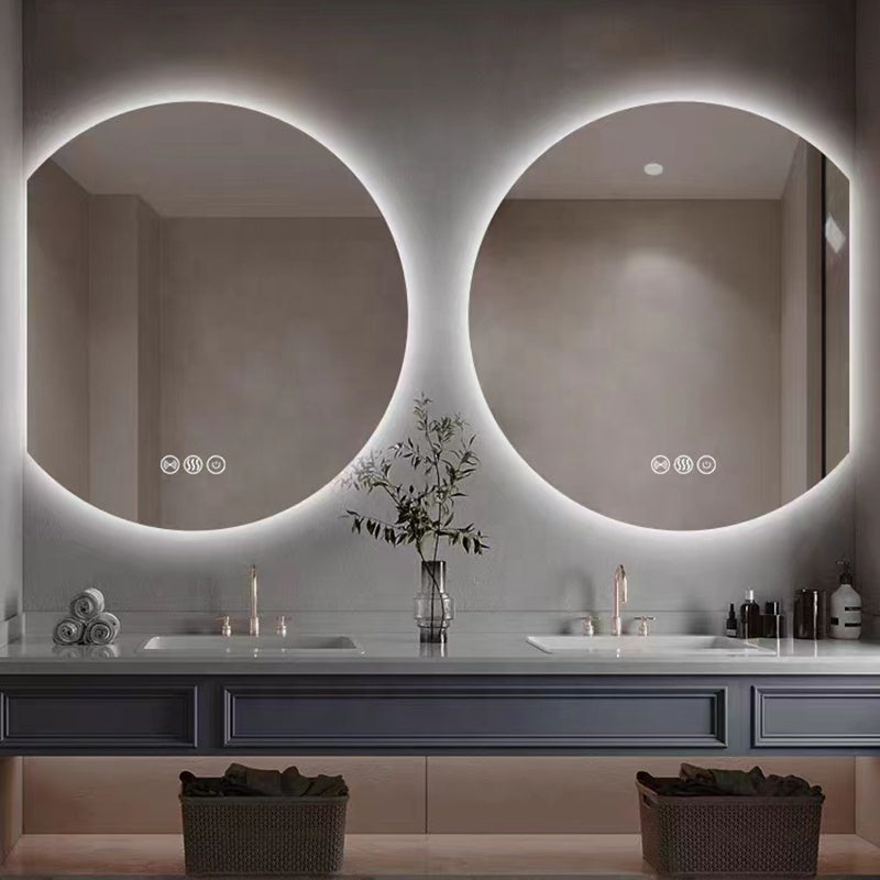Gương Phòng Tắm Bán Nguyệt Treo Tường Khách Sạn, Đèn LED Nền Tùy Chỉnh, Khử Sương Thông Minh