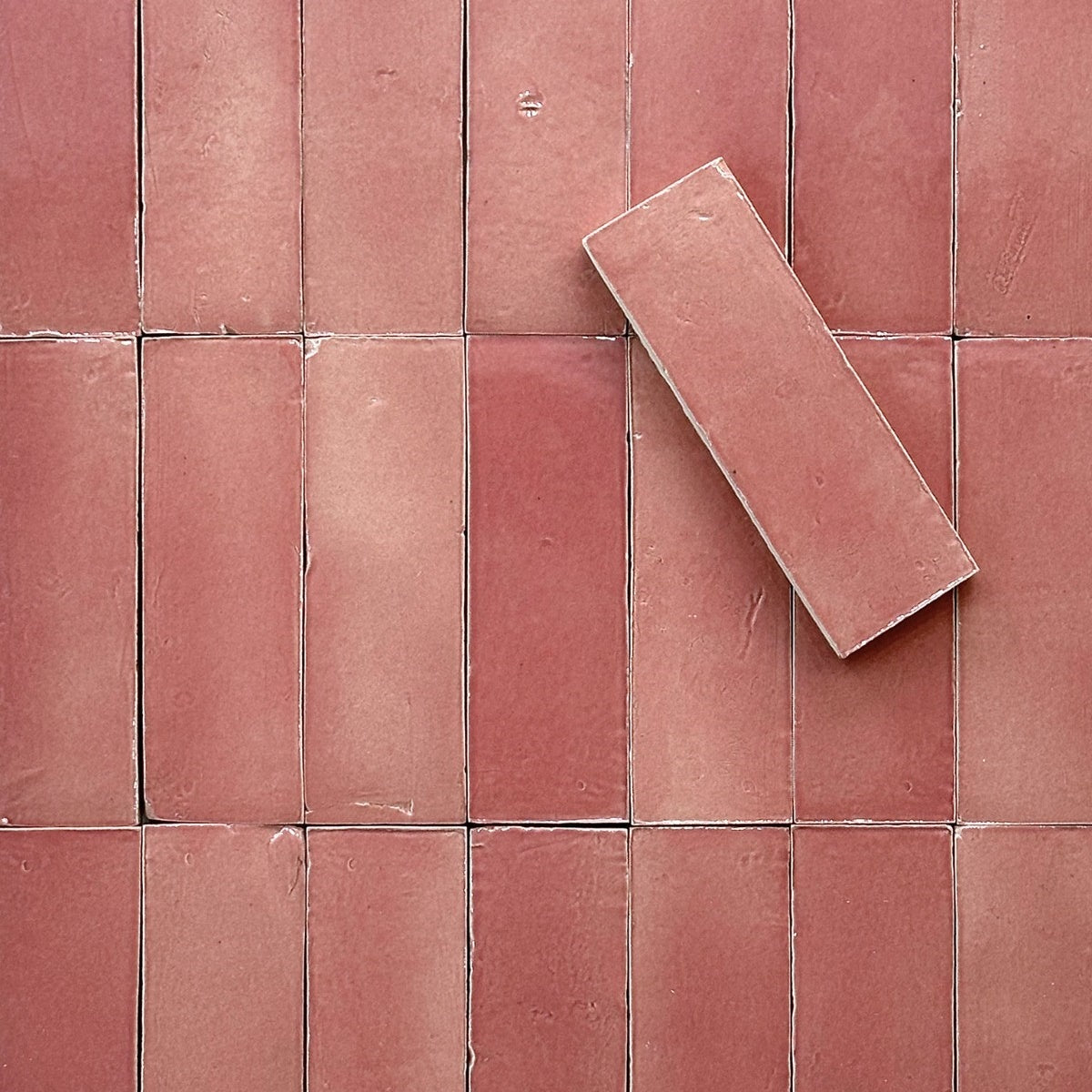 Gạch Sứ Zellige Ma-rốc Thủ Công, Bề Mặt Bóng, Hồng Chuyển Sắc, Phong Cách Mộc Mạc Sang Trọng, Dùng Lát Sàn Tường Nội Thất, Hiệu Ứng Gạch Nung