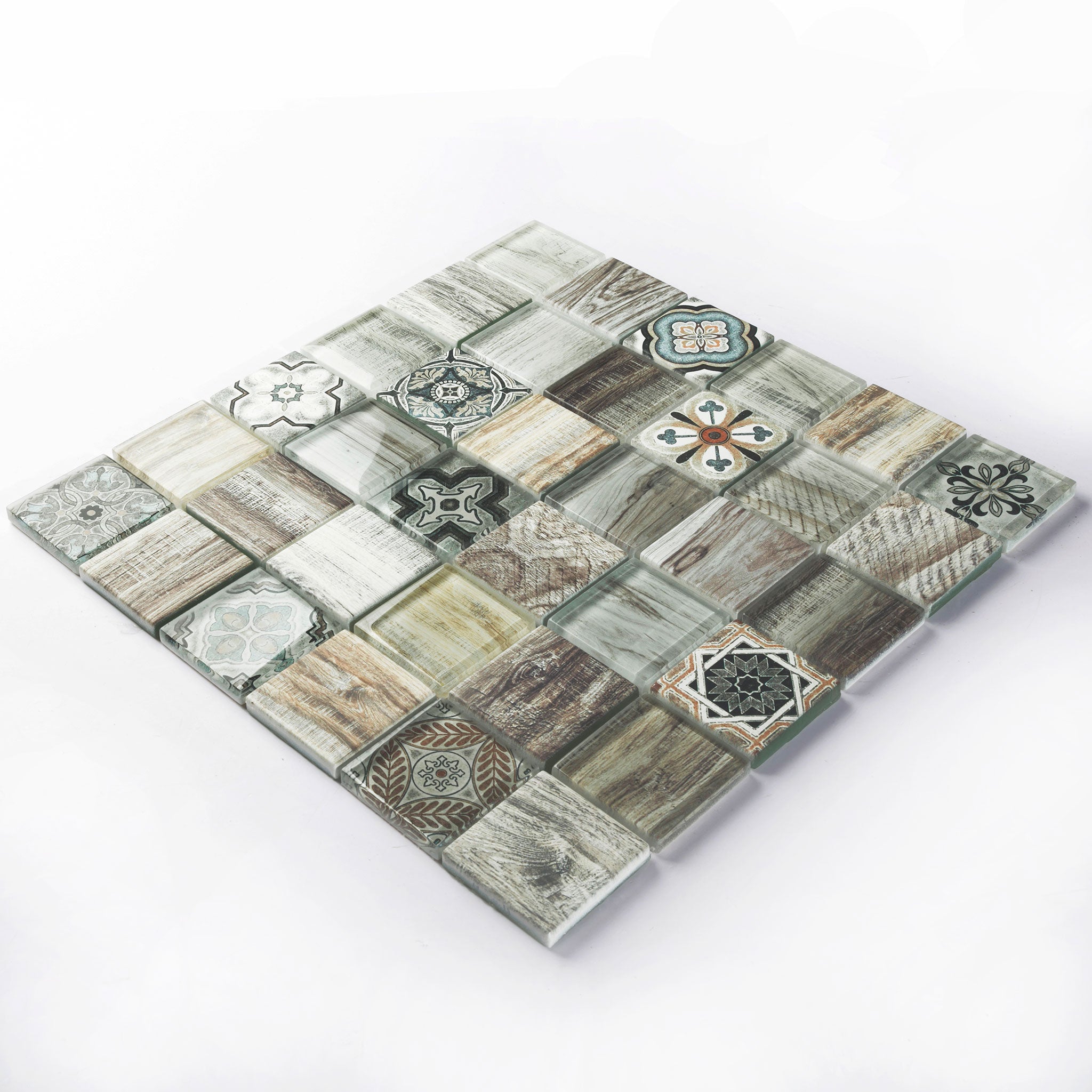 Ốp tường gạch mosaic kính gỗ pha lê kiểu hiện đại in phun cho nhà bếp, phòng tắm, phòng khách, thiết kế lát sàn gỗ