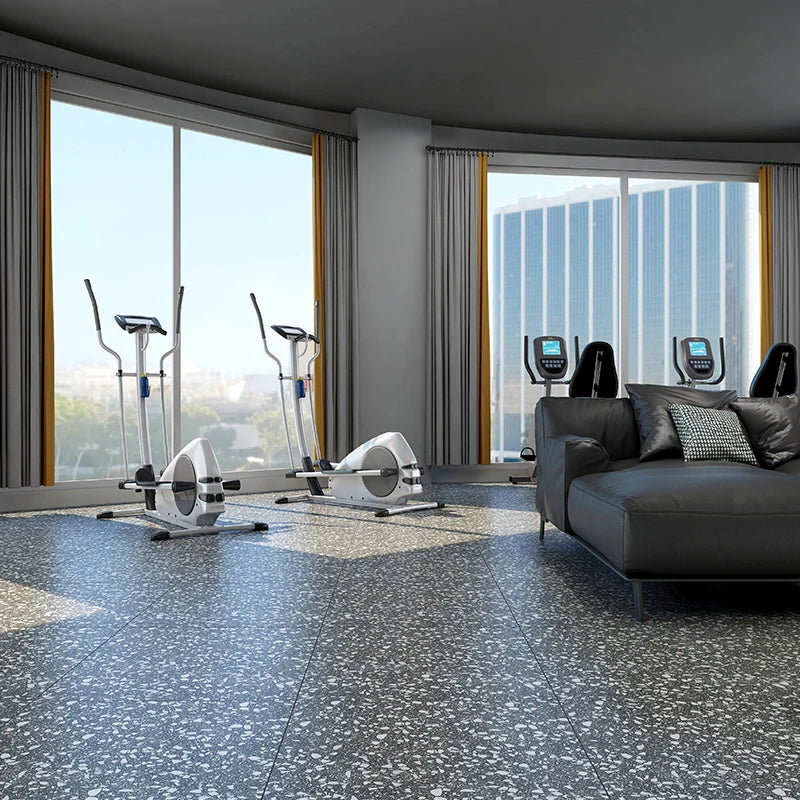 Gạch Sứ Porcelain Terrazzo Xám Chống trượt Mờ 600x600mm Dùng cho Sàn Phòng khách, Ban công, Sân vườn