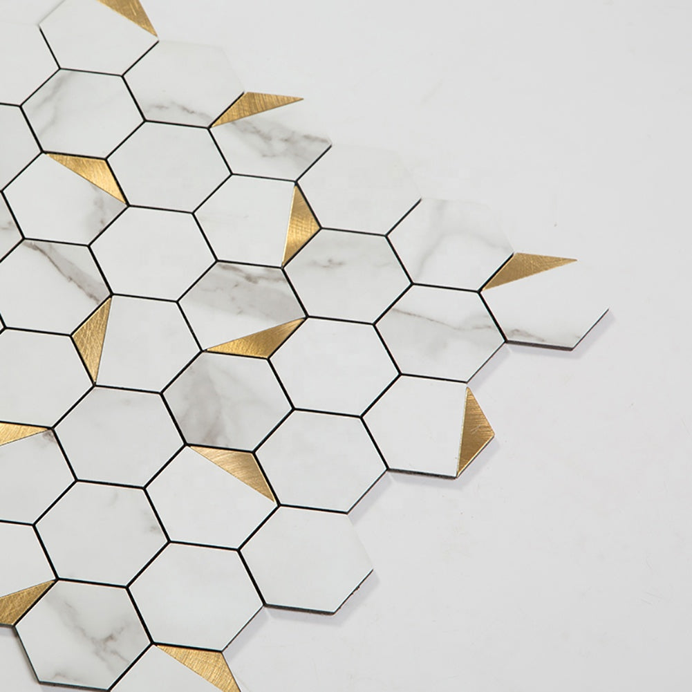 Gạch dán tường Mosaic hình lục giác trắng tự dính bằng nhựa composite nhôm