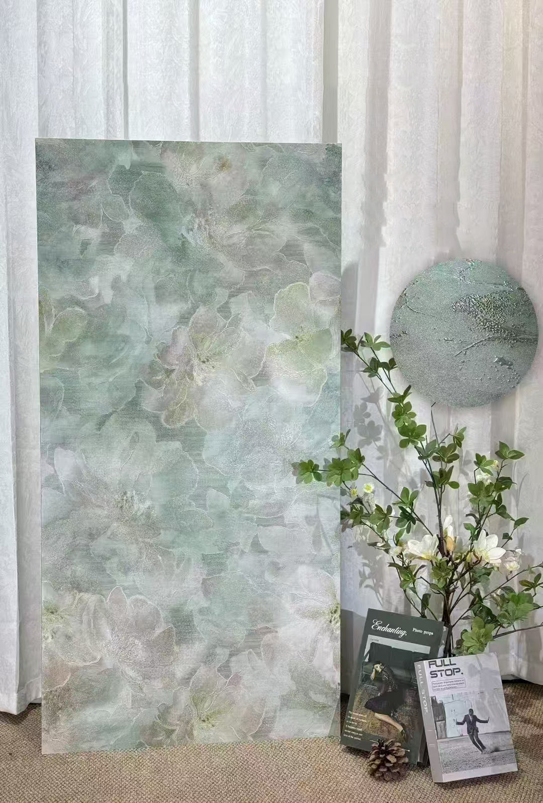 Gạch Sứ Tráng Men 600x1200 Bề Mặt Mờ, Gạch Ốp Tường Trang Trí Họa Tiết Hoa Tự Nhiên Dành Cho Phòng Tắm Biệt Thự, Chạm Khắc Nghệ Thuật Tinh Xảo