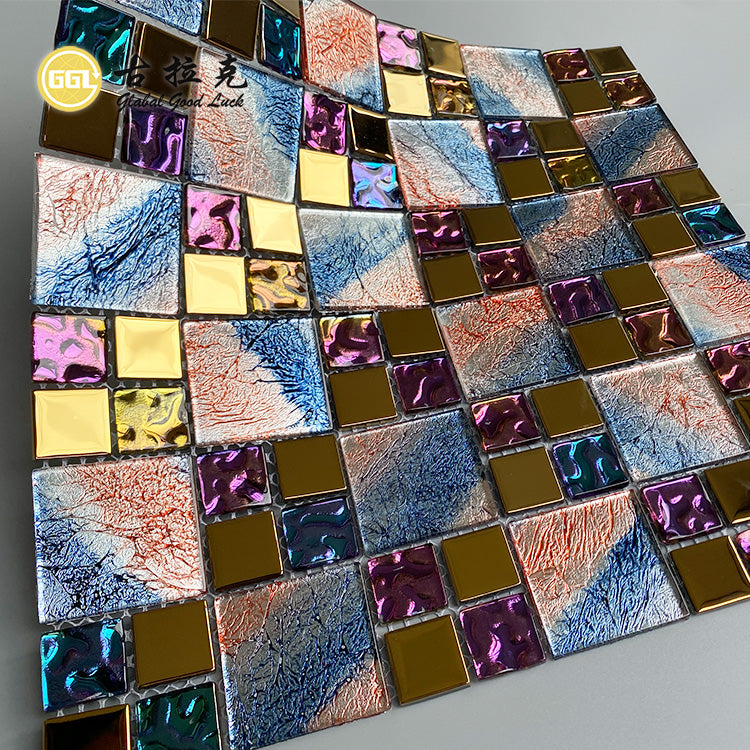 Gạch Mosaic Thủy Tinh Nghệ Thuật Đa Sắc Rực Rỡ, Trang Trí Tường Nội Thất, Gạch Lát Sàn, Tường Phòng Khách, Họa Tiết Vuông, Sử Dụng Đa Năng