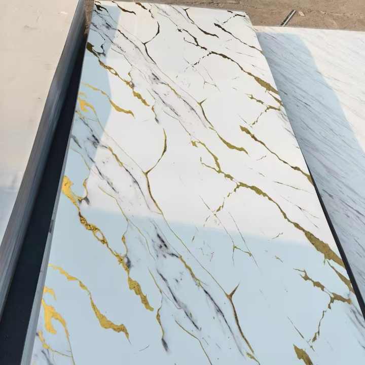 Tấm ốp tường PVC phủ UV bóng loáng hiện đại 1220*2800mm*3mm chống thấm nước in 3D tấm đá cẩm thạch cổ điển cho phòng tắm