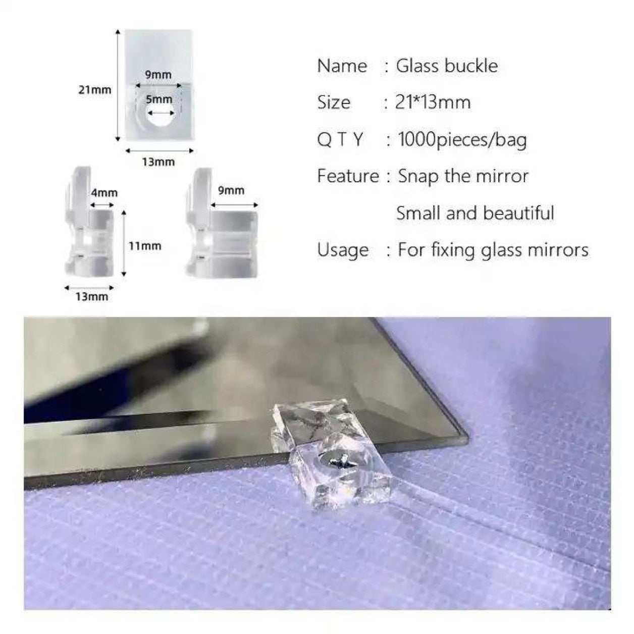 Kẹp gương nhựa trong suốt, phụ kiện nội thất 6/4/3mm