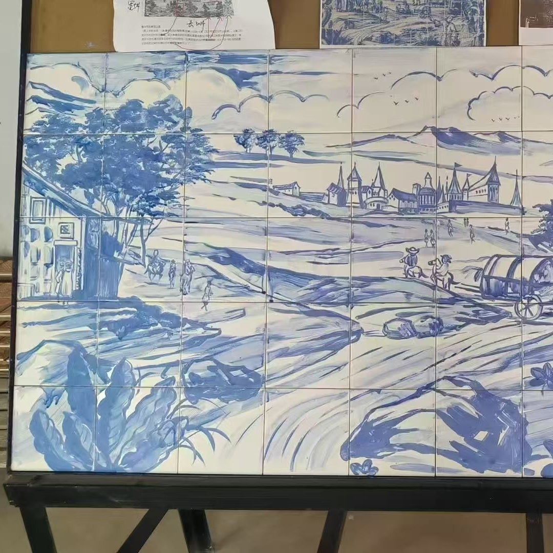 Gạch Bồ Đào Nha vẽ tay xanh-trắng phong cách Retro tùy chỉnh, thiết kế hiện đại, làm thủ công