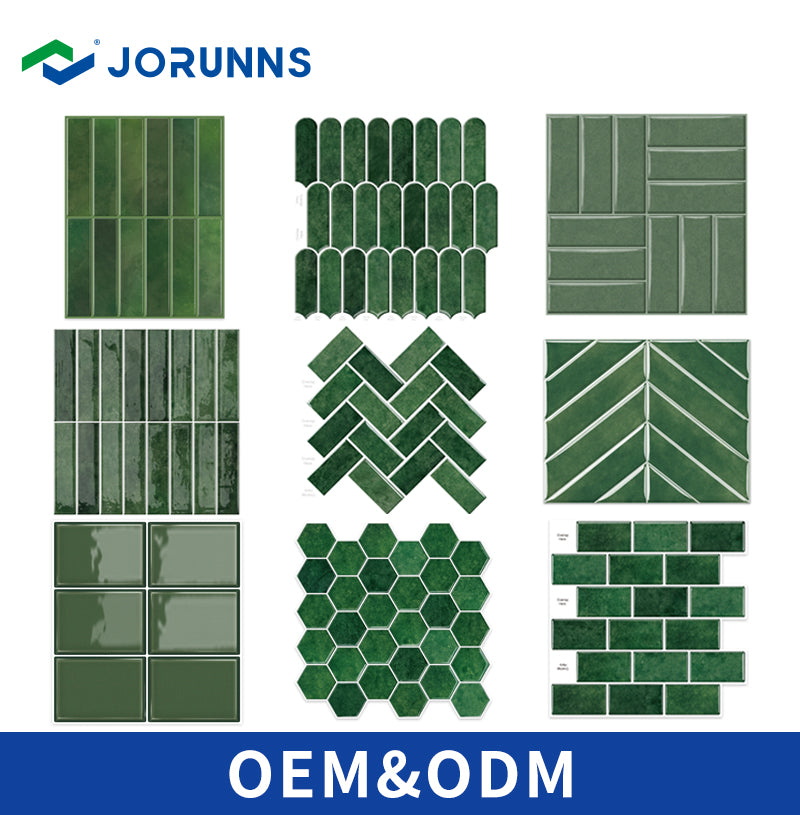 Jorunns Gạch ốp tường bóc dán 3D Vinyl Mosaic màu xanh lá dạng tấm cho phòng tắm, bếp khách sạn kiểu Châu Âu