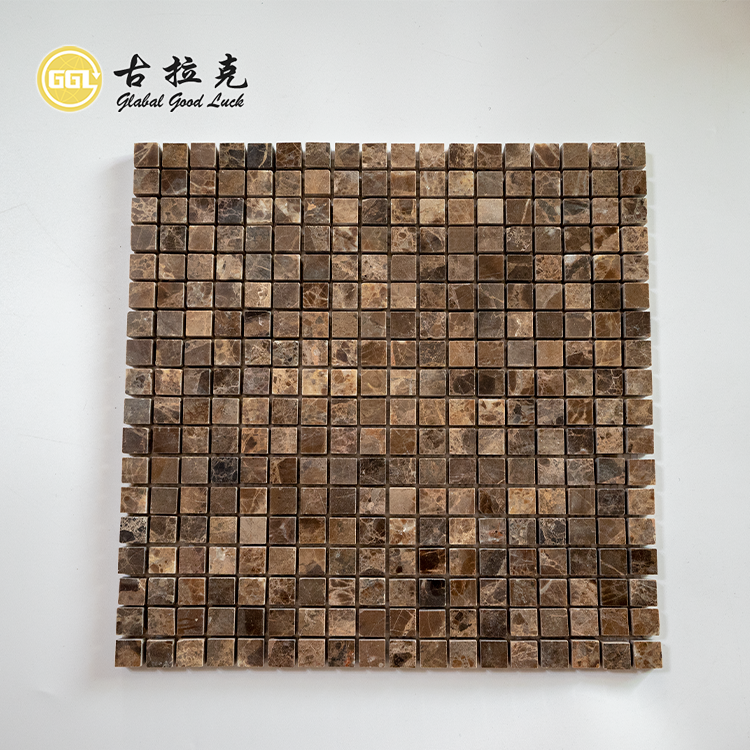 Gạch mosaic đá cẩm thạch Emperador Dark màu nâu hình vuông phong cách cà phê Tây Ban Nha dùng cho trang trí tường sàn, giá xuất xưởng, thiết kế cổ điển.