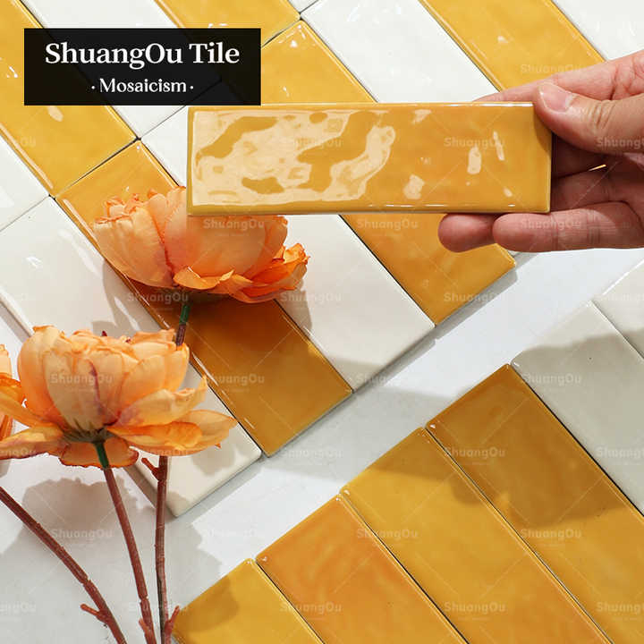 Bộ tranh sơn dầu Shuangou Gạch khảm gốm sứ tráng men dùng trang trí nhà cửa Phòng tắm Nhà bếp Gạch khảm màu vàng cam